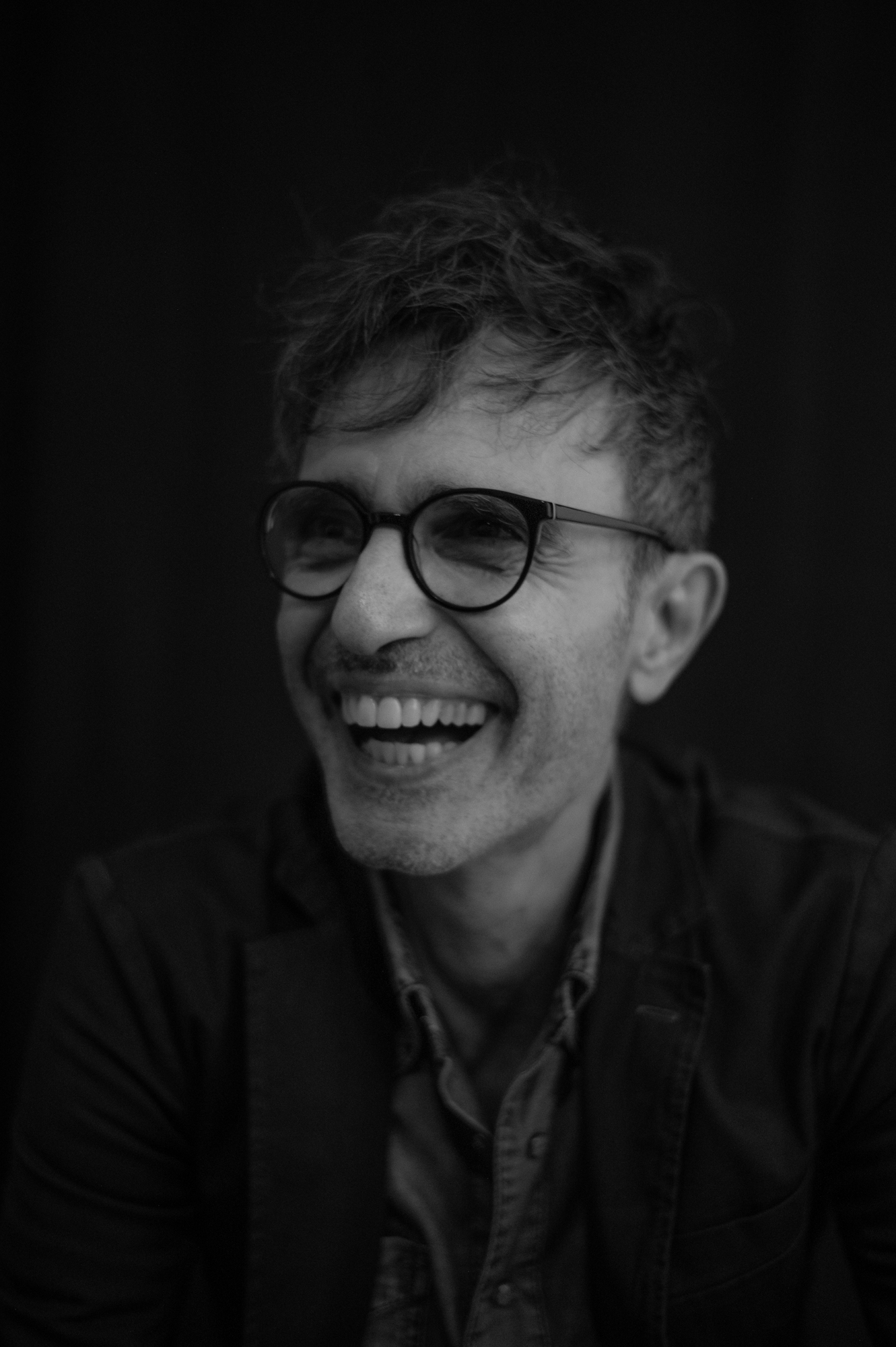 Black and white portrait, laughing